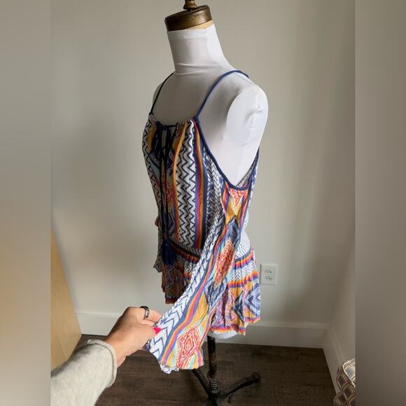LULUMARI MULTICOLOR GEOMETRIC LONG SLEEVE COLD SHOULDER SWIM COVERUP - Picture 5 of 10